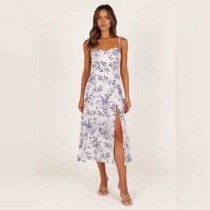 Pedal & Pup Floral Print Midi Dress - Blue and White, Amelia Dress